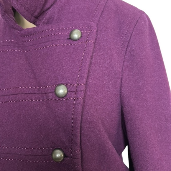 H&M steampunk jacket women 10, pea coat ,wool blend ,military style,burgundy - Picture 11 of 16